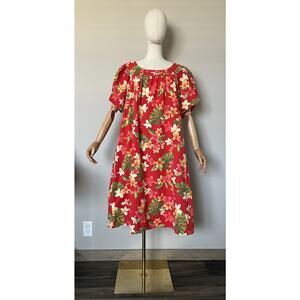Vintage Puanani Dress 3XL Red Hibiscus Hawaiian Mumu Beach Resort Lounge